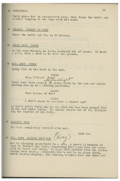 Moe Howard's 31pp. Script Dated August 1944 for The Three Stooges Film ''Idiots Deluxe'' -- Numerous Annotations in Moe's Hand Throughout & Note on Back to ''Call Uncle Babe [Curly]'' -- Very Good